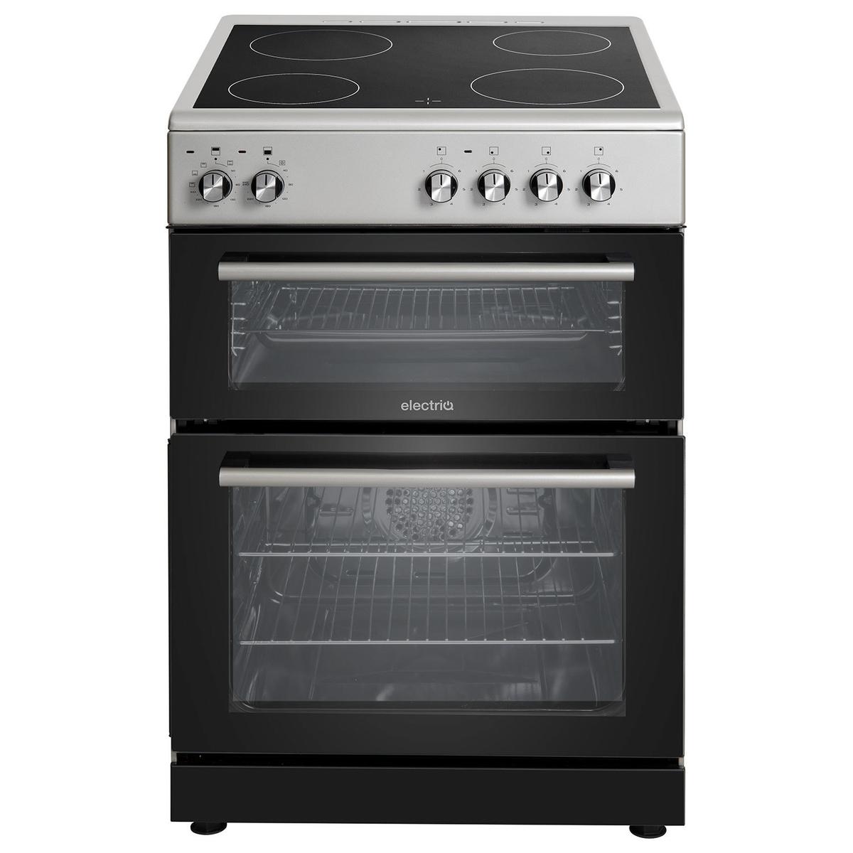 electriQ 60cm Double Oven Electric Cooker - Silver