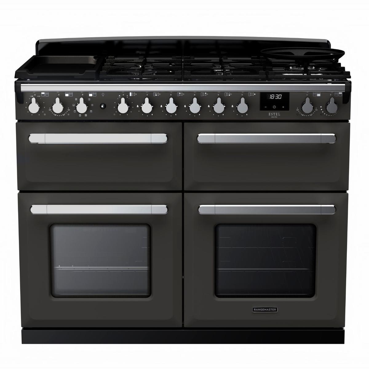 Rangemaster Estel Deluxe 110cm Dual Fuel Range Cooker - Slate + Chrome