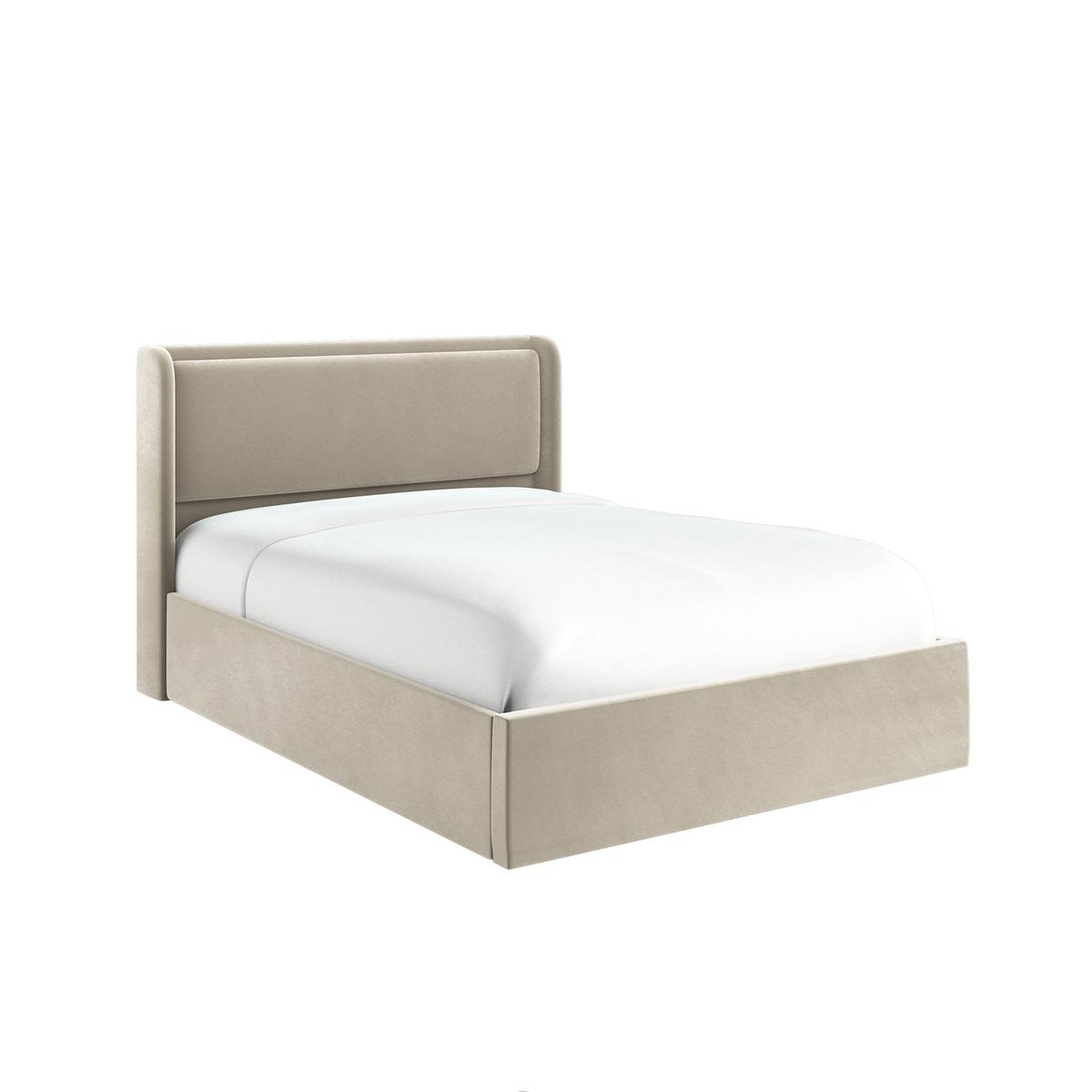 ONLY OPENED - Beige Velvet King Size Ottoman Bed with Cushioned Headboard - Frida