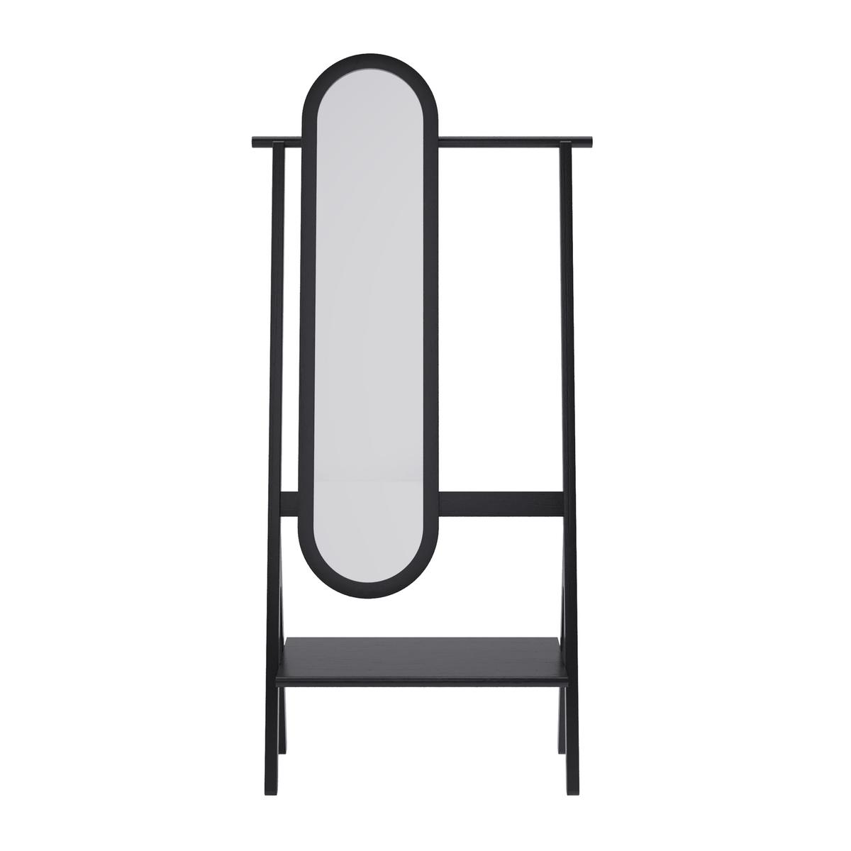 Black Freestanding Full-Length Mirror with Hanging Rail and Shelf - Figo