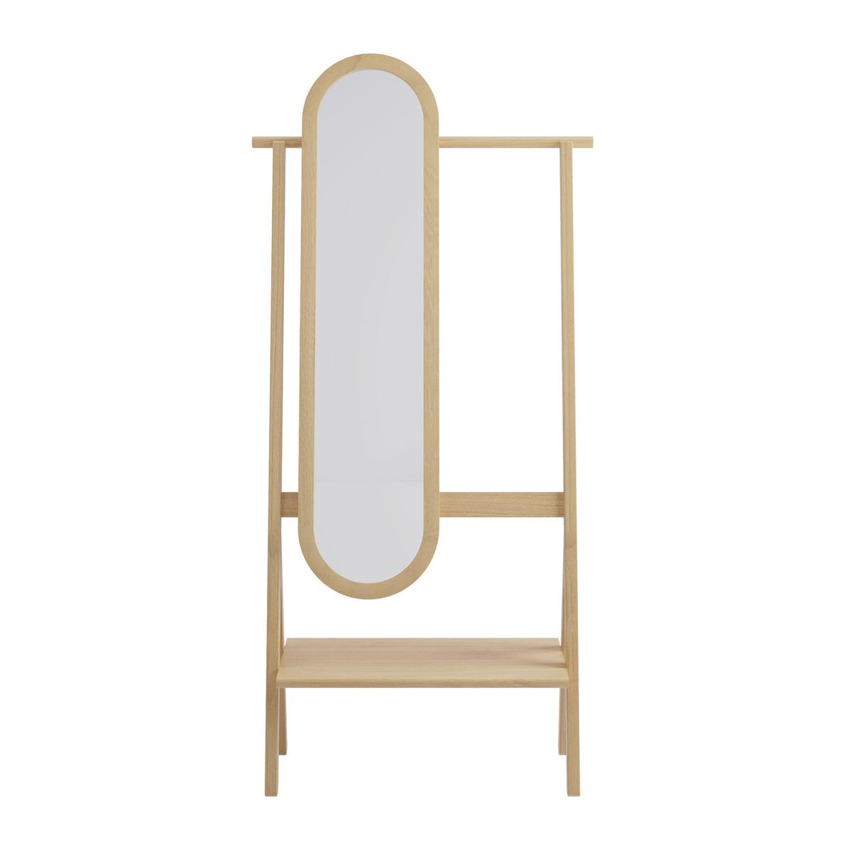 Light Wood Freestanding Full-Length Mirror with Hanging Rail and Shelf - Figo