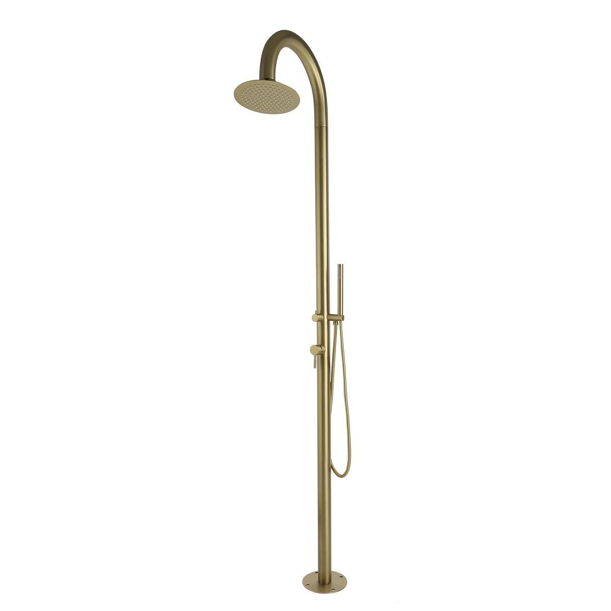 Brushed Brass Manual Mixer Outdoor Shower with Pencil Hand Shower 2 Outlets - Fiji