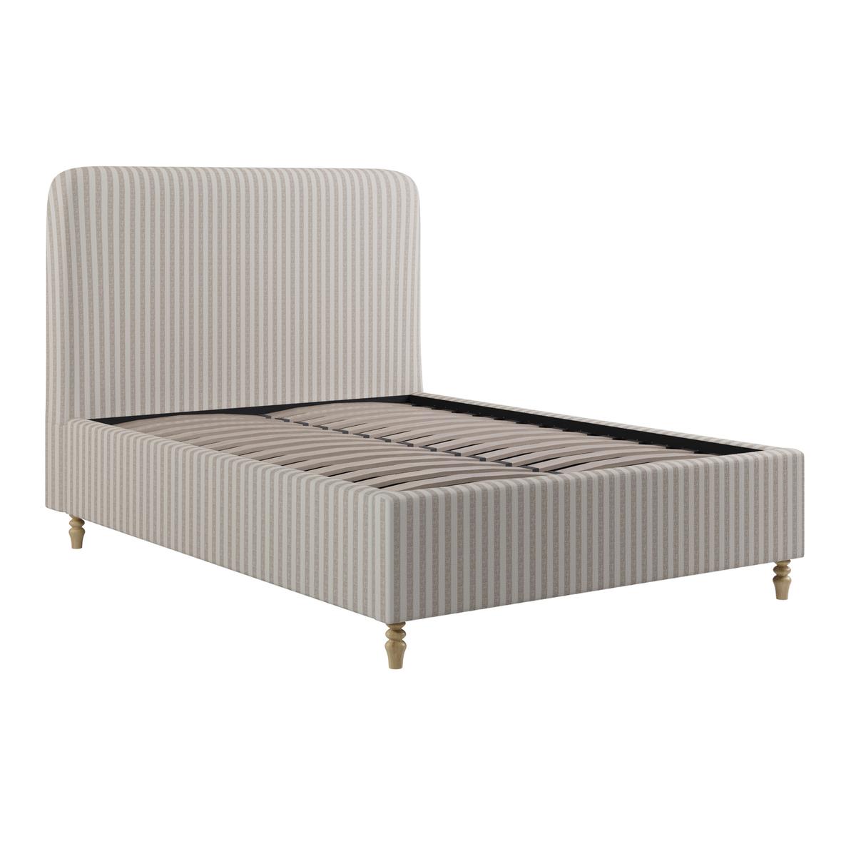 Beige Striped Upholstered Double Ottoman Bed with Curved Headboard - Farrow