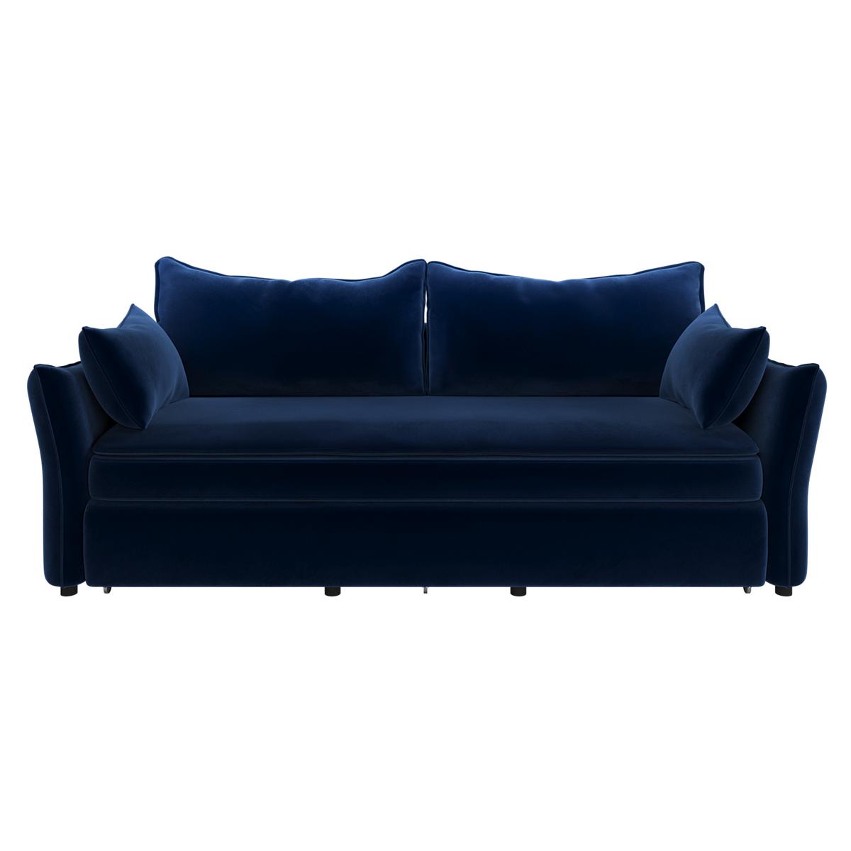 3 Seater Pull-Out Sofa Bed with Storage in Navy Blue Velvet - Gaia