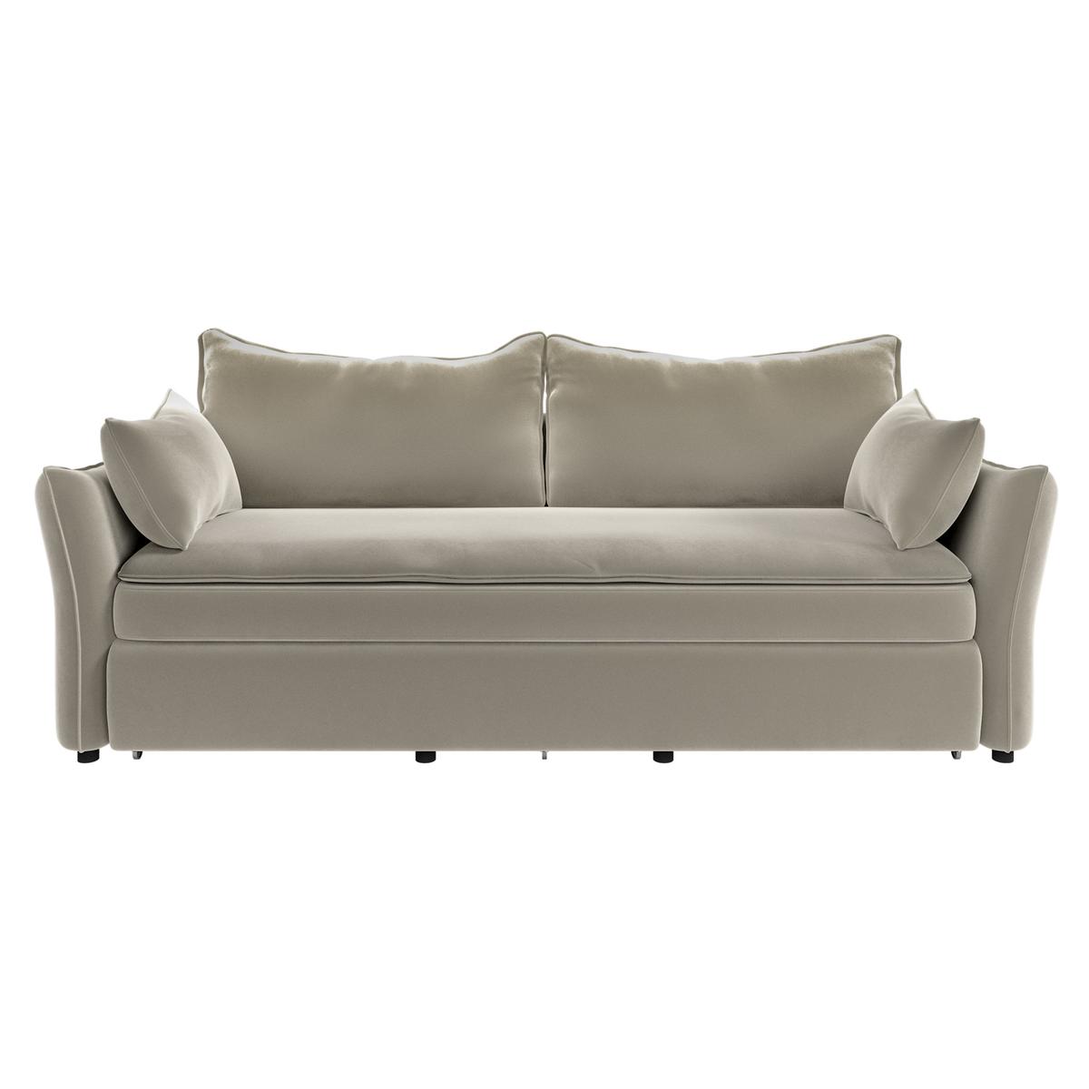 3 Seater Pull-Out Sofa Bed with Storage in Beige Velvet - Gaia
