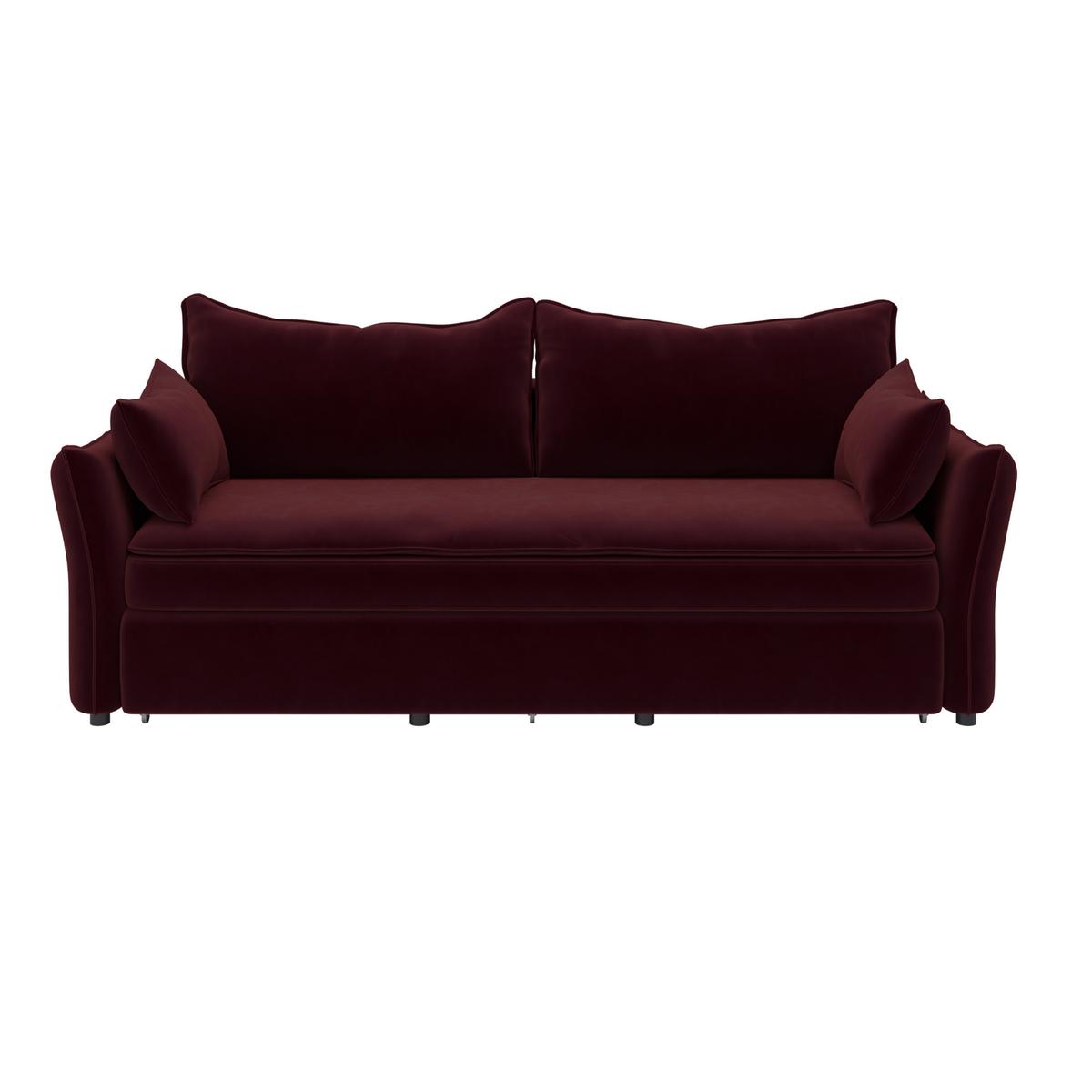 3 Seater Pull-Out Sofa Bed with Storage in Burgundy Velvet - Gaia