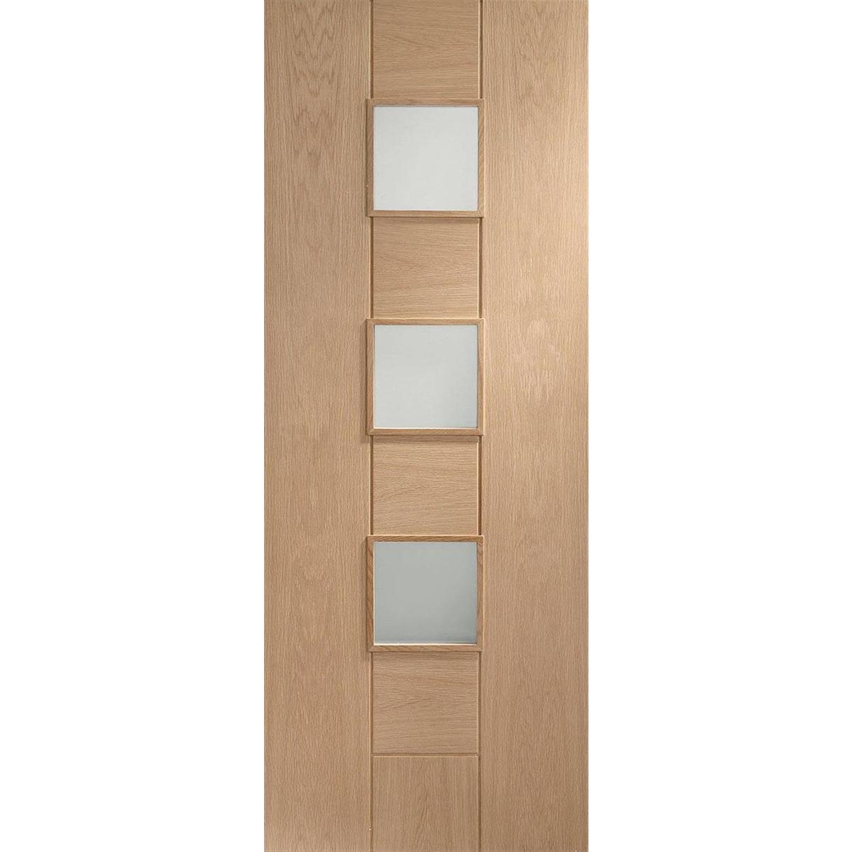 Internal Oak 3-Light Door with Frosted Glass - Unfinished - 1981 x 686 x 35mm - Messina - XL Joinery