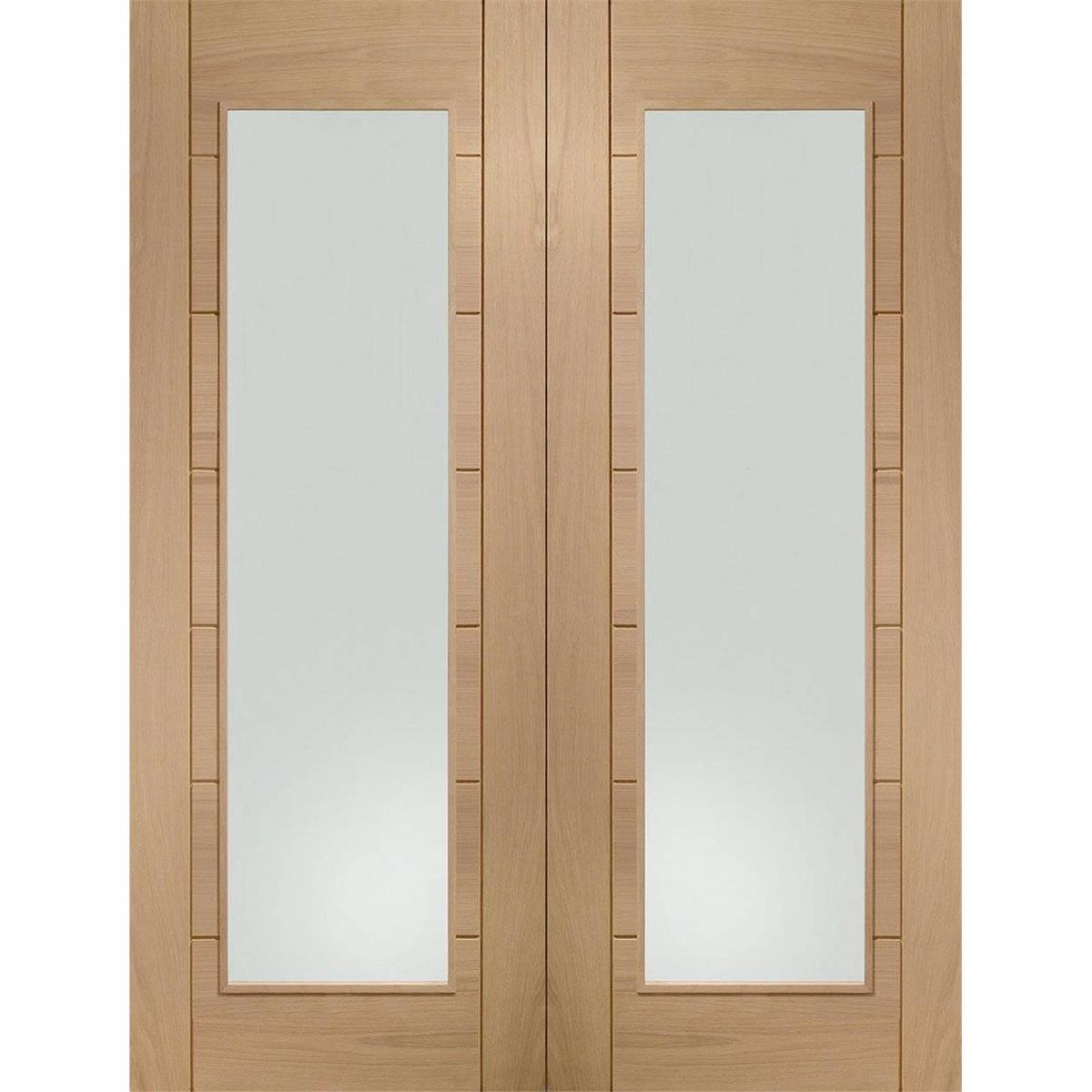 Internal Oak Fully-Glazed Rebated French Doors with Clear Glass - Unfinished - 1981 x 1372 x 40mm - Palermo - XL Joinery