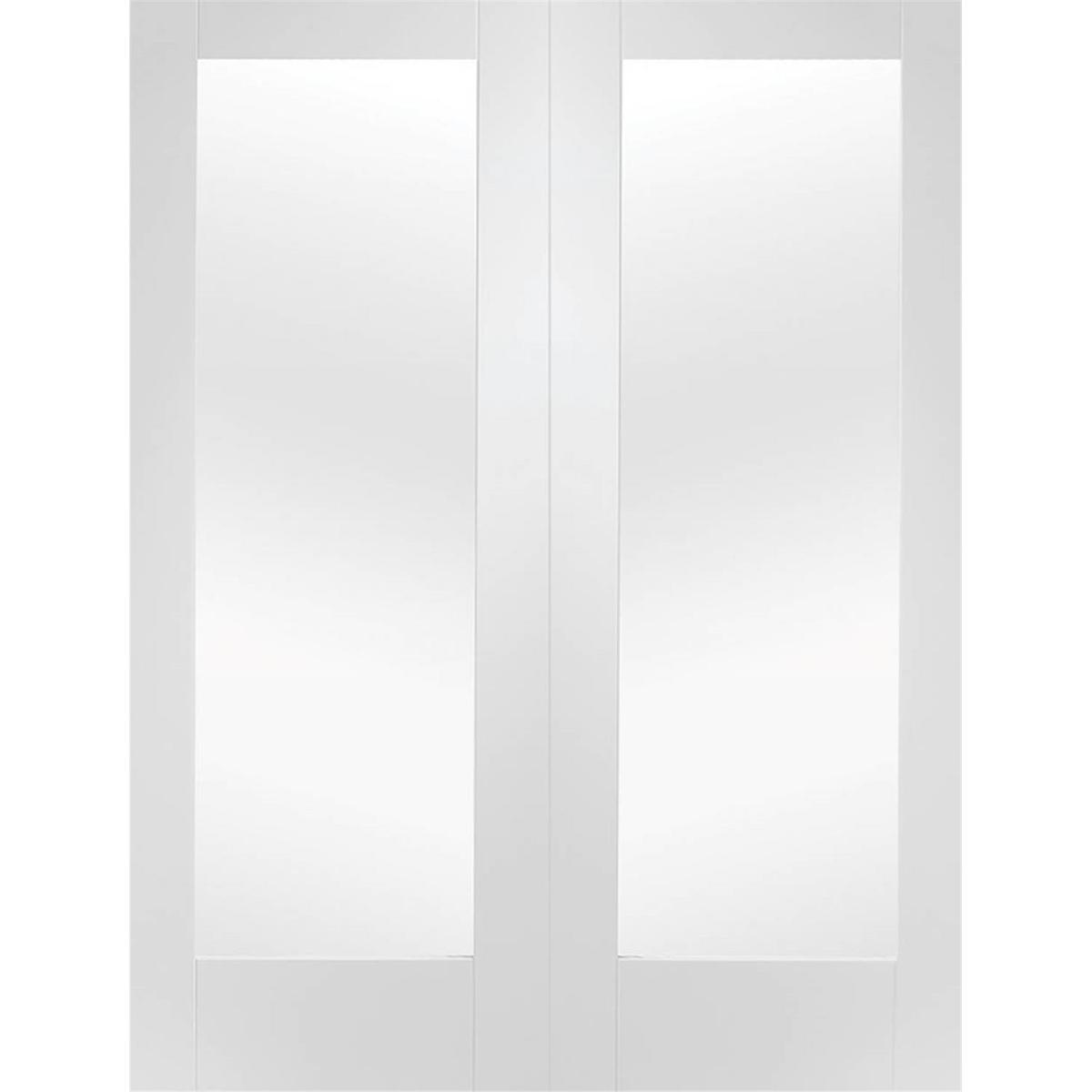 Internal White Primed Fully-Glazed Rebated French Doors with Clear Glass - 1981 x 1220 x 40mm - Pattern 10 - XL Joinery