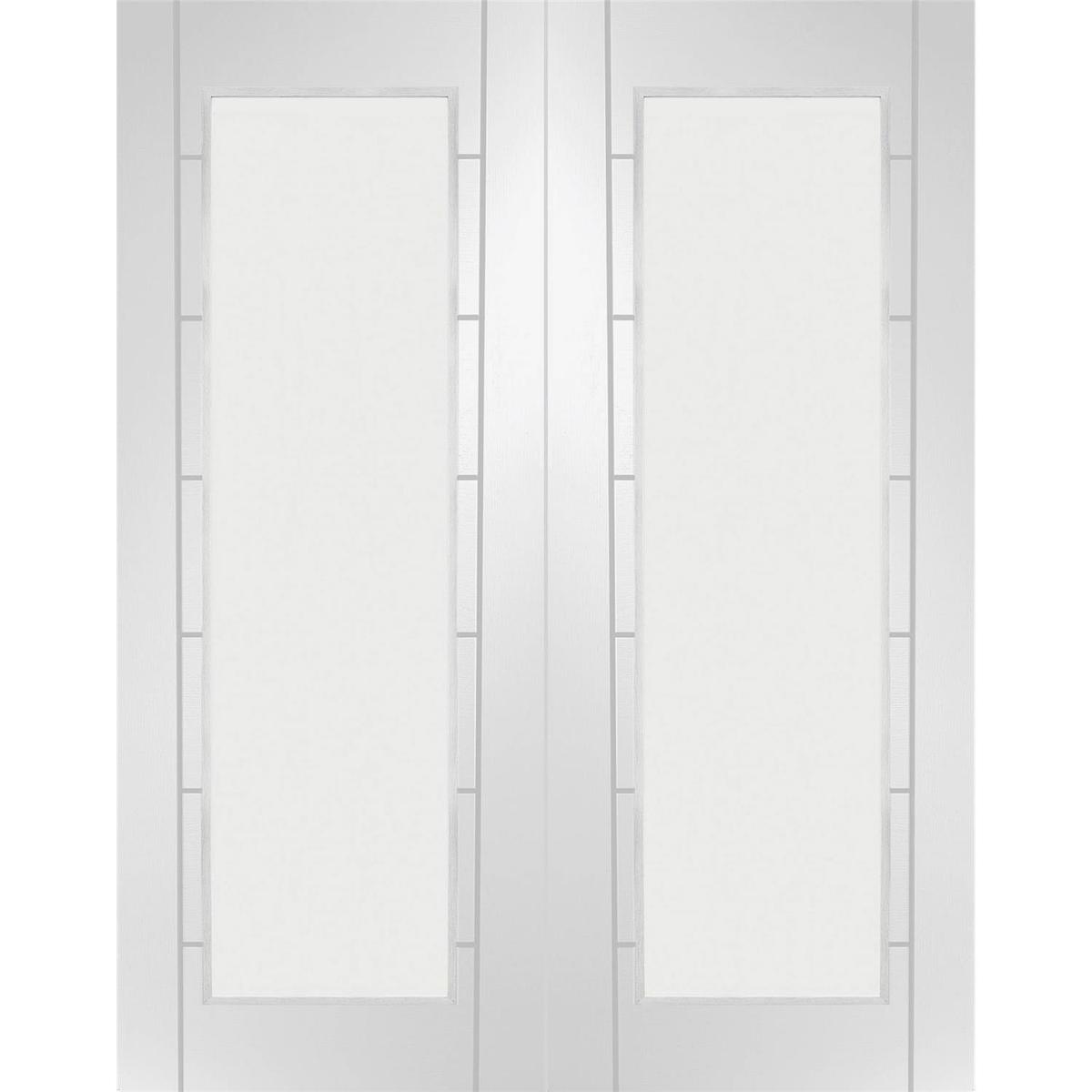 Internal White Primed Fully-Glazed Rebated French Doors with Clear Glass - 1981 x 1168 x 40mm - Palermo - XL Joinery