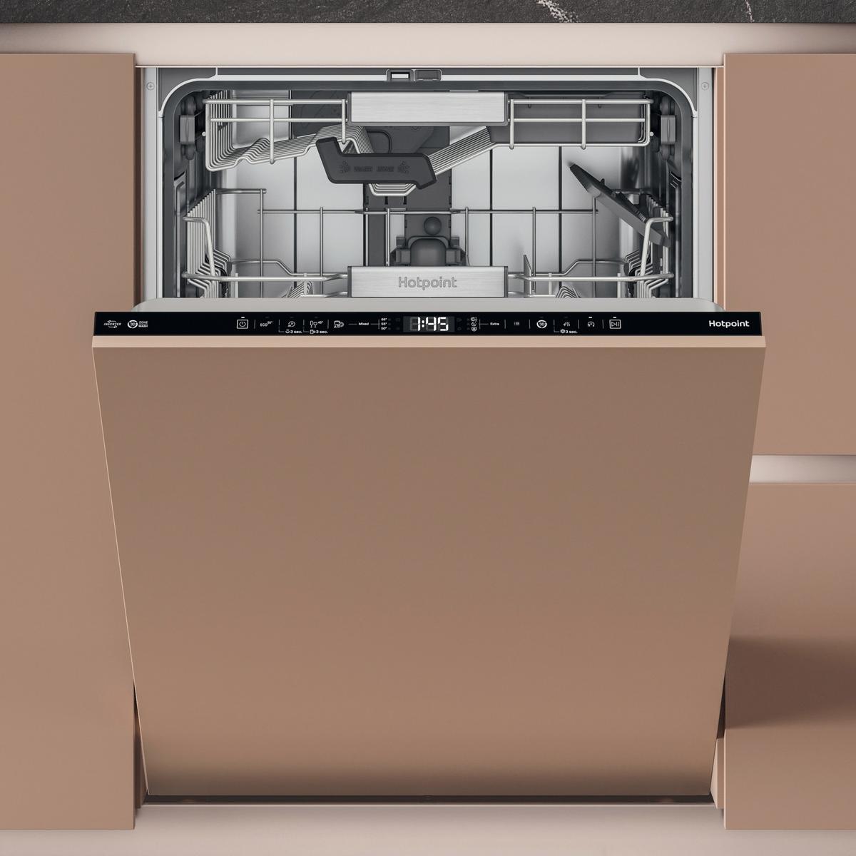 GRADE A2 - Hotpoint Hydroforce Integrated Dishwasher - B-Rated, Black control panel