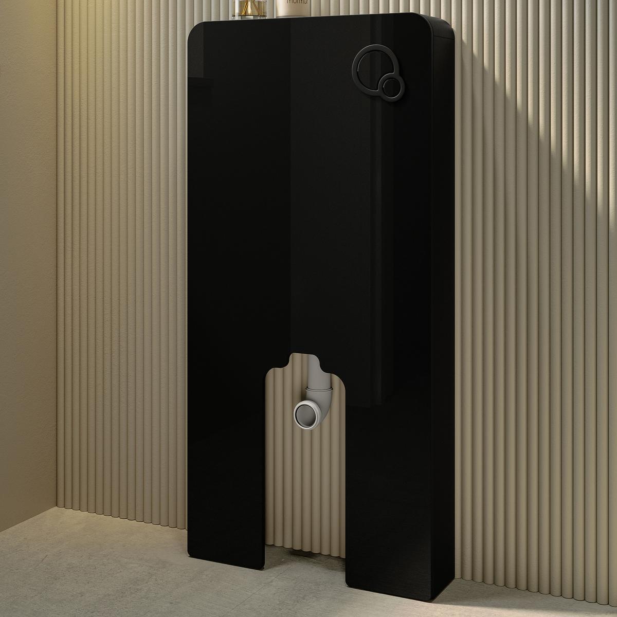 Black Glass WC Toilet Unit with Cistern & Pneumatic Dual Flush Button for Back to Wall Toilets - Hako