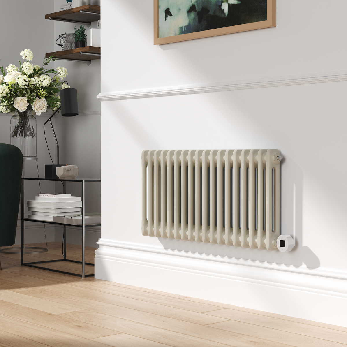 Linen Horizontal Smart Electric Radiator with Wi-Fi Thermostat - 1200W - H400xW830mm - Bathroom Safe