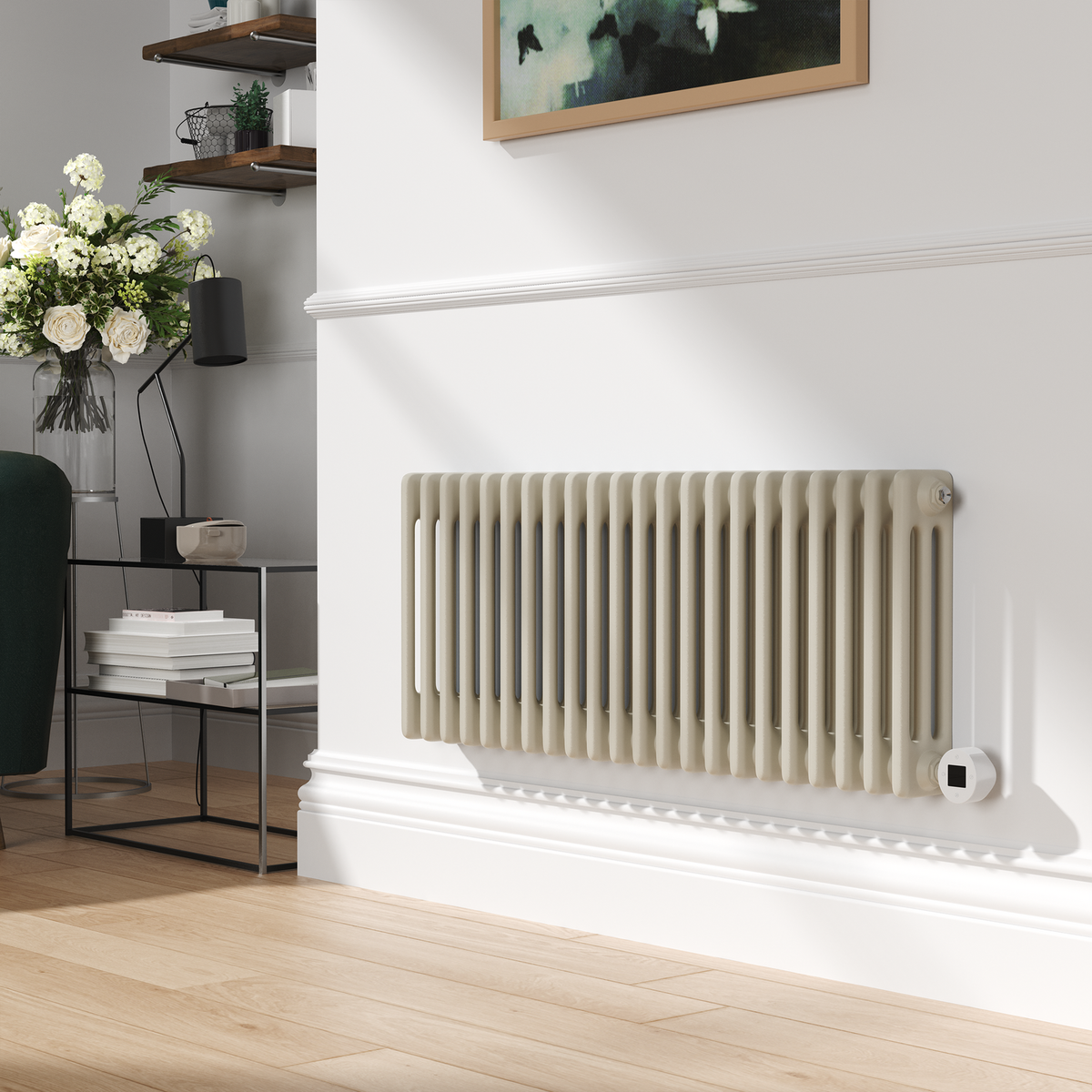 GRADE A1 - Linen Horizontal Smart Electric Radiator with Wi-Fi Thermostat - 1200W - H400xW1190mm - Bathroom Safe