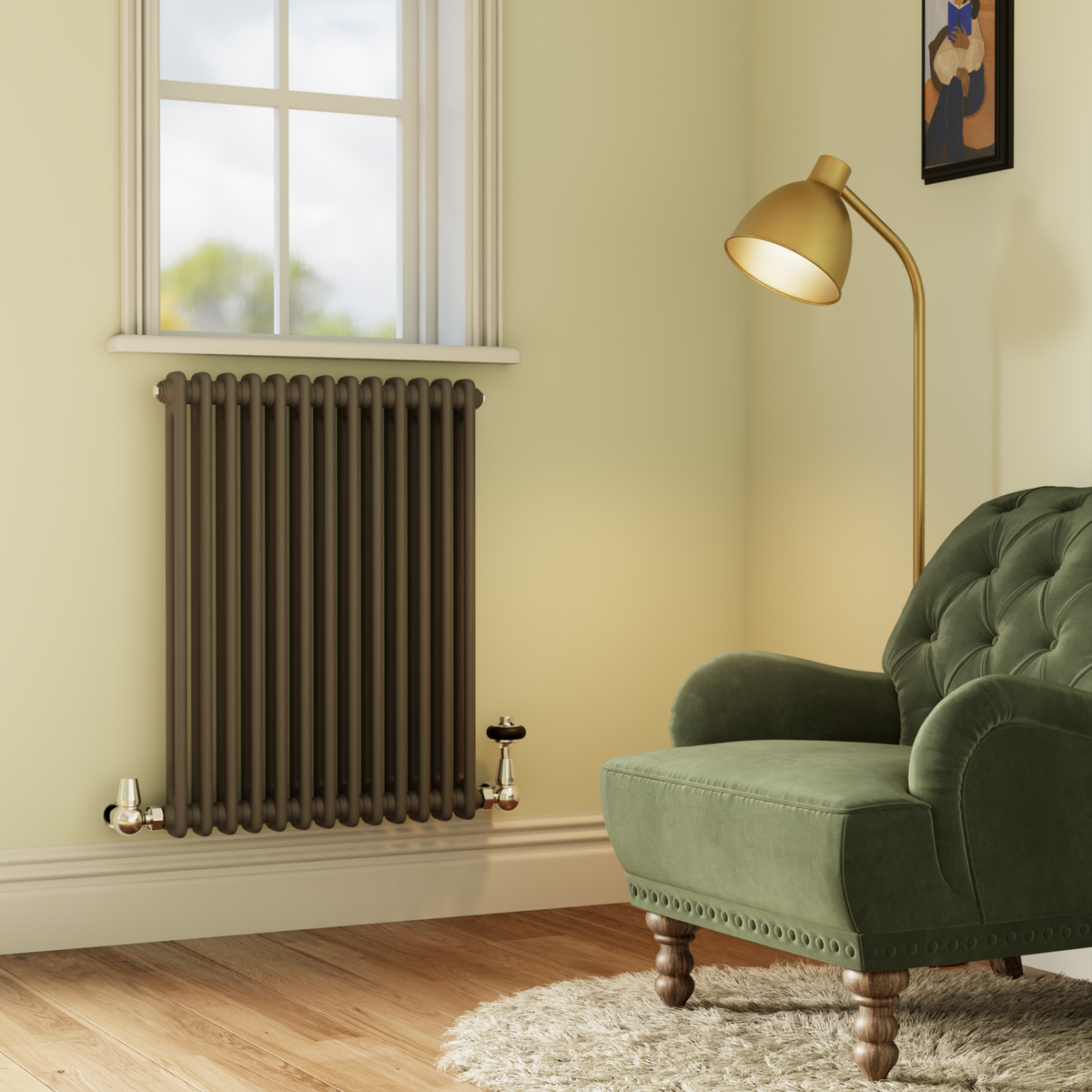 Reggio Anthracite Horizontal Double Column Radiator 800x605mm 2680 BTU - Cast Iron Style