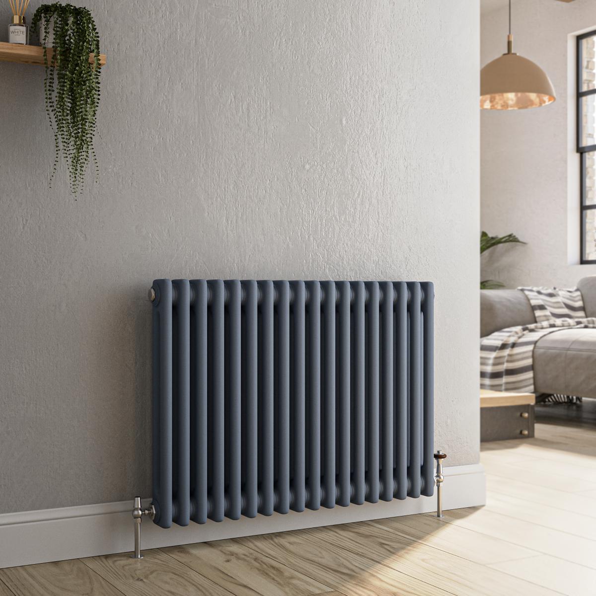 GRADE A1 - Reggio Anthracite Horizontal Double Column Traditional Radiator 600x830mm 2832 BTU - Cast Iron Style