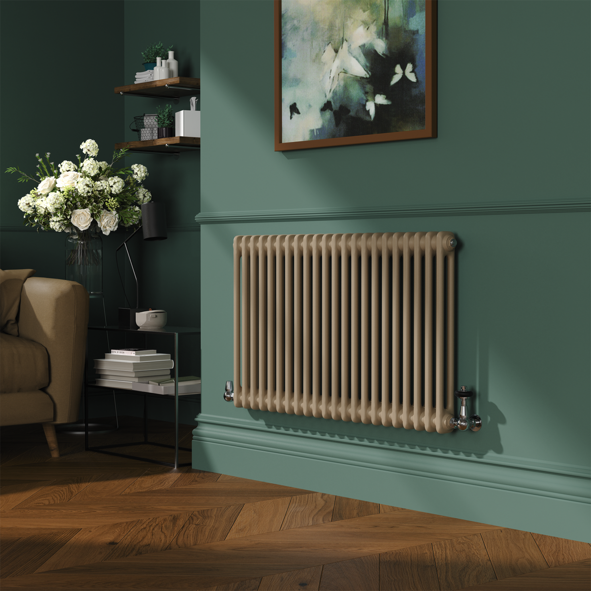 Reggio Beige grey Horizontal Double Column Traditional Radiator 600x1010mm 3462 BTU - Cast Iron Style