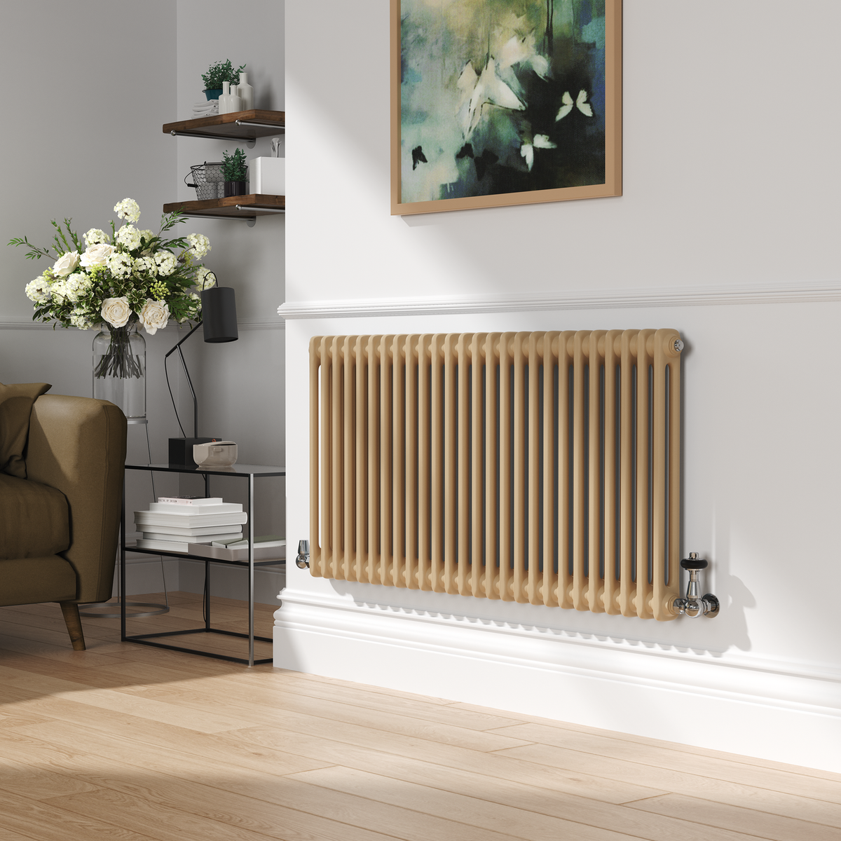 Reggio Elk brown Horizontal Double Column Traditional Radiator 600x1190mm 4091 BTU - Cast Iron Style