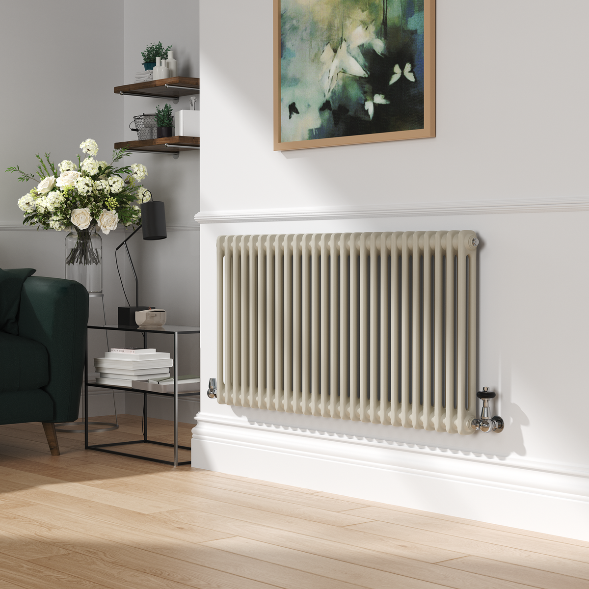 GRADE A2 - Reggio Linen Horizontal Double Column Traditional Radiator 600x1190mm 4091 BTU - Cast Iron Style