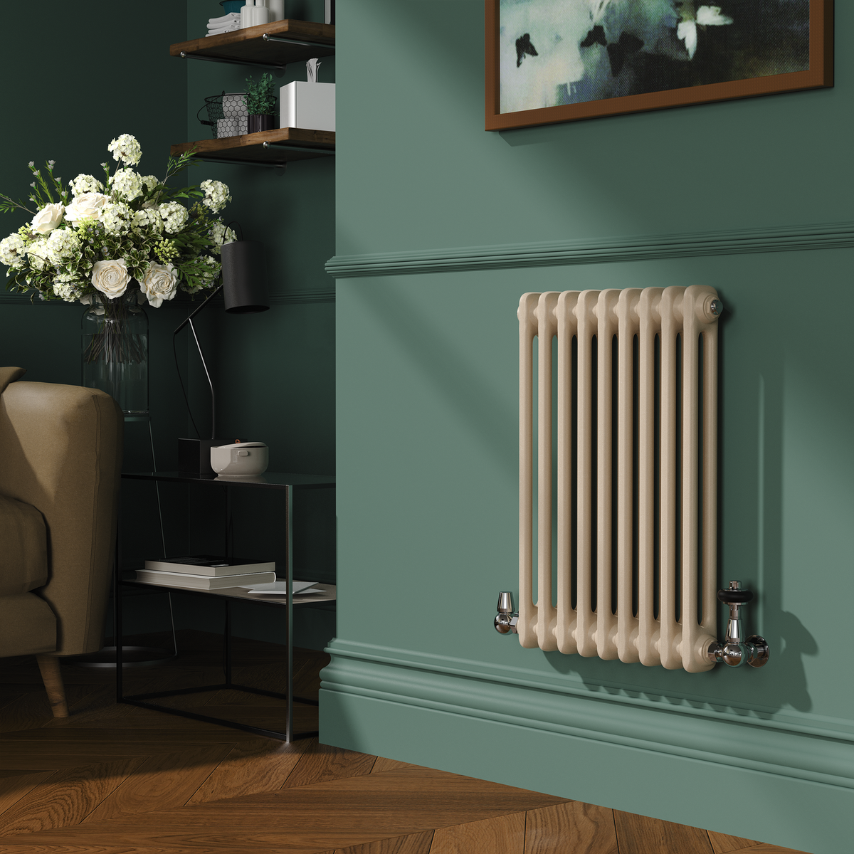 Reggio Cleopatra Horizontal Double Column Traditional Radiator 600x425mm 1416 BTU - Cast Iron Style