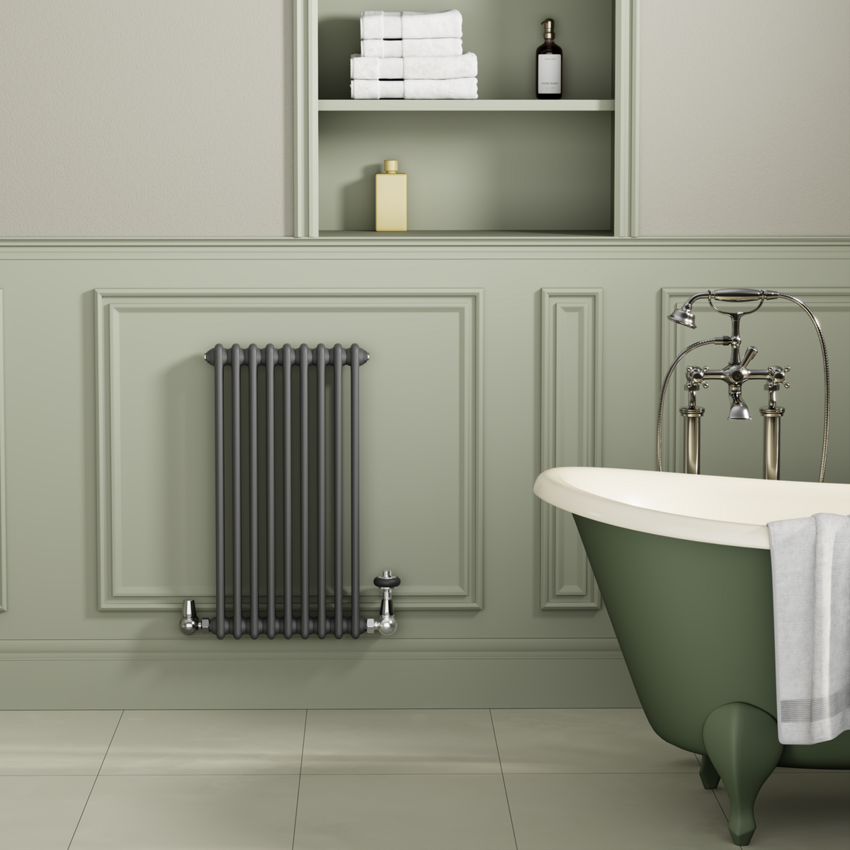 Reggio Anthracite Horizontal Double Column Radiator 800x425mm 1855 BTU - Cast Iron Style