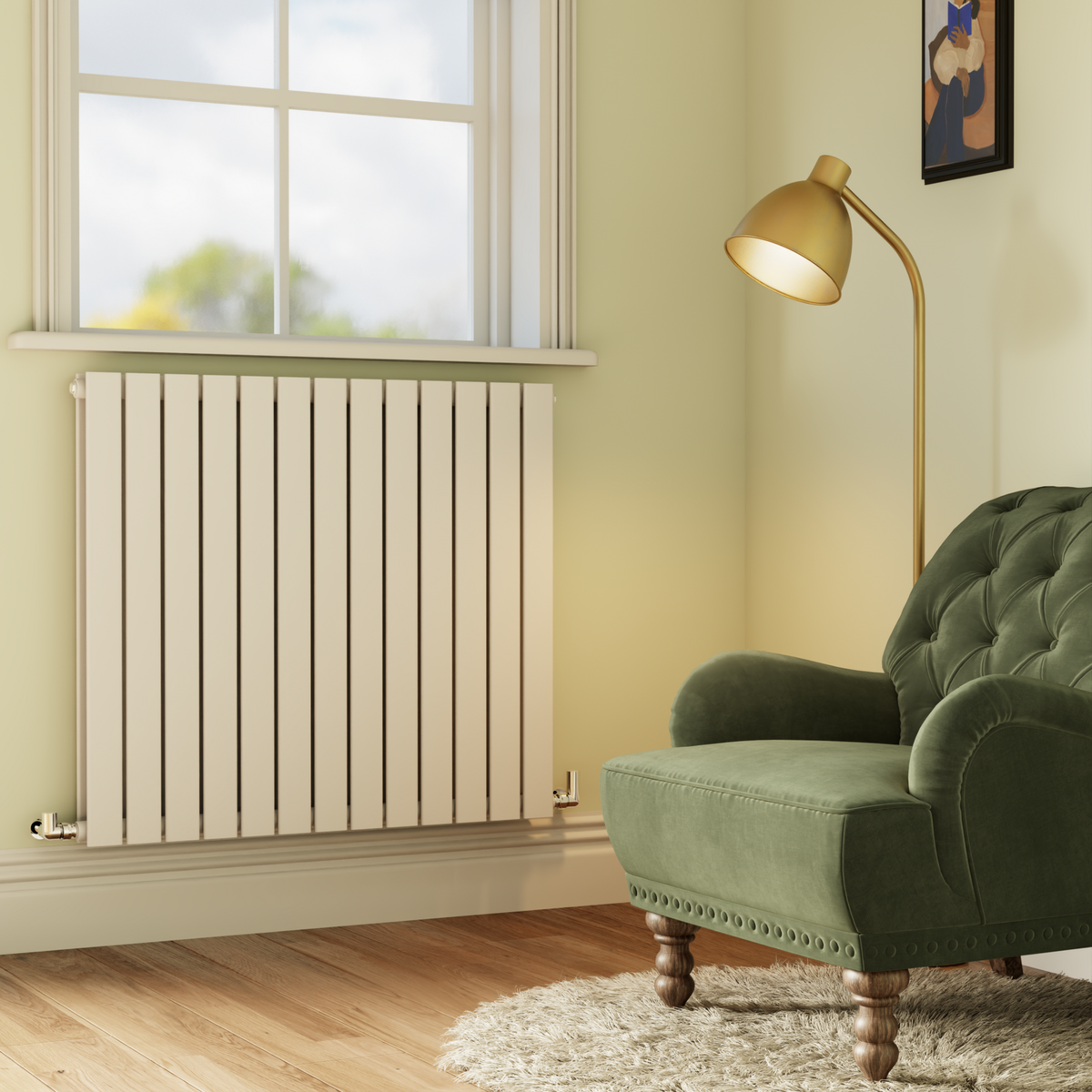 Riace White Horizontal Flat Designer Radiator 800x884mm Double Panel 4286 BTU