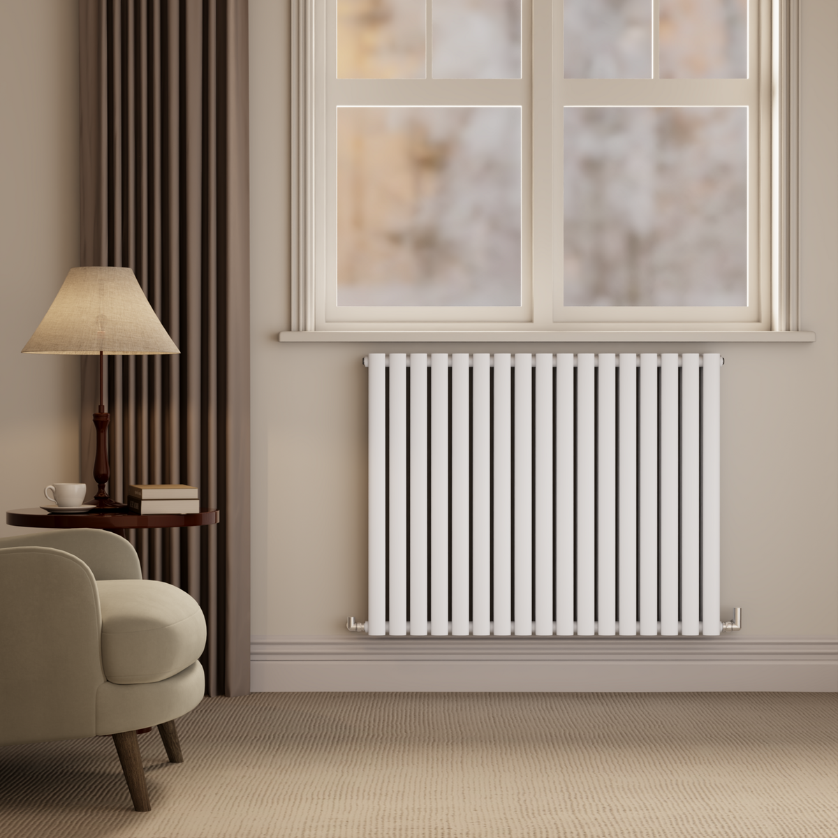 Sorrento White Horizontal Oval Designer Radiator 800x1003mm Double Panel 5173 BTU
