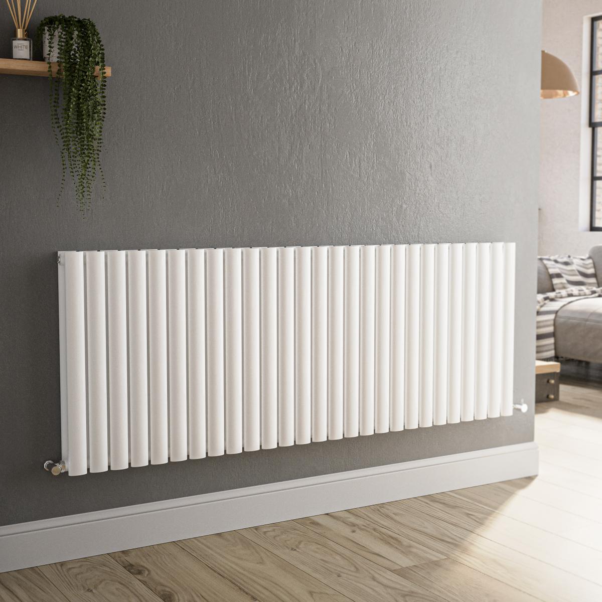 GRADE A1 - Sorrento White Horizontal Oval Designer Radiator 600x1593mm Double Panel 6478 BTU