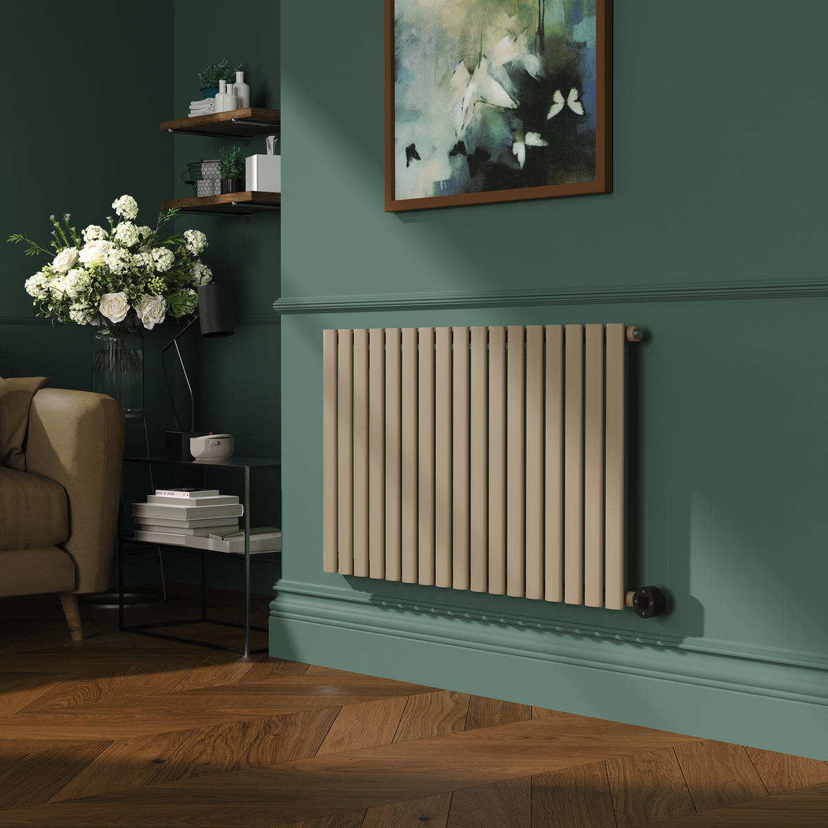 Refurbished Beige Grey Horizontal Smart Electric Radiator with Wi-Fi Thermostat - 1200W - H600xW1000mm - Bathroom Safe