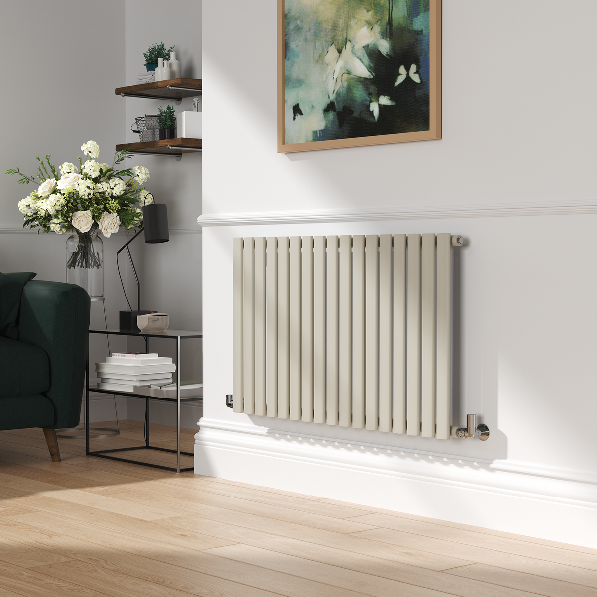 GRADE A1 - Sorrento Linen Horizontal Oval Designer Radiator 600x1003mm Single Panel 2679 BTU