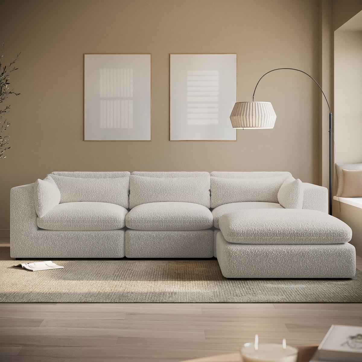 Beige Boucle 4 Seater Reversible Chaise L-Shape Corner Sofa - Hudson