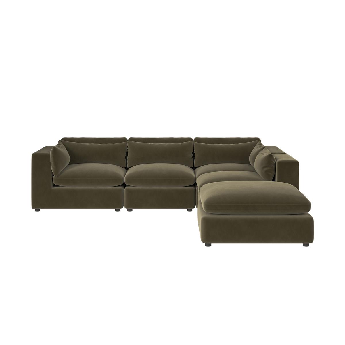 Khaki Green Velvet 5 Seater L-Shape Modular Corner Sofa with Reversible Chaise - Hudson