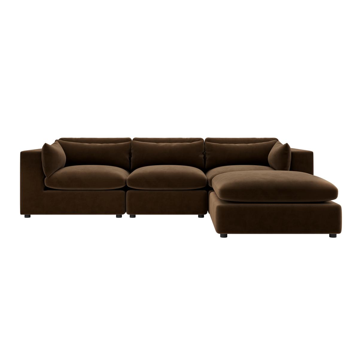 Chocolate Brown Velvet 4 Seater Reversible Chaise L-Shape Corner Sofa - Hudson