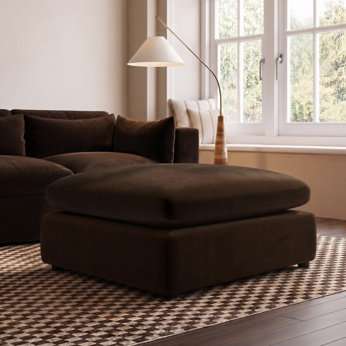 Chocolate Brown Velvet Footstool - Hudson