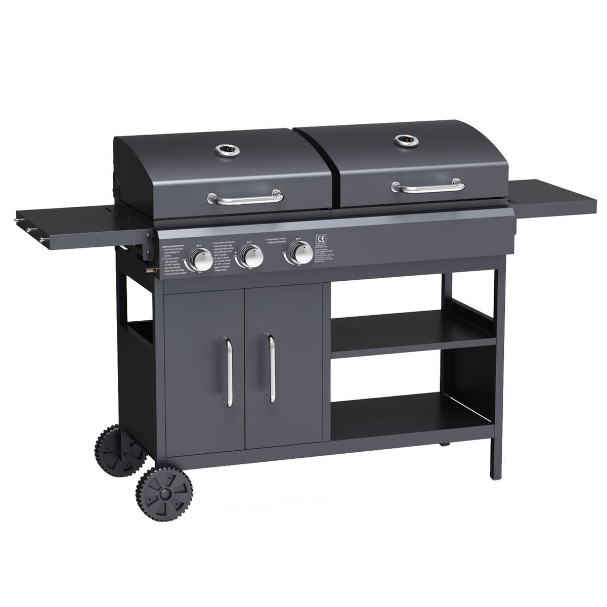 Boss Grill Georgia Dual Fuel - 3 Burner Gas & Charcoal BBQ Grill - Black