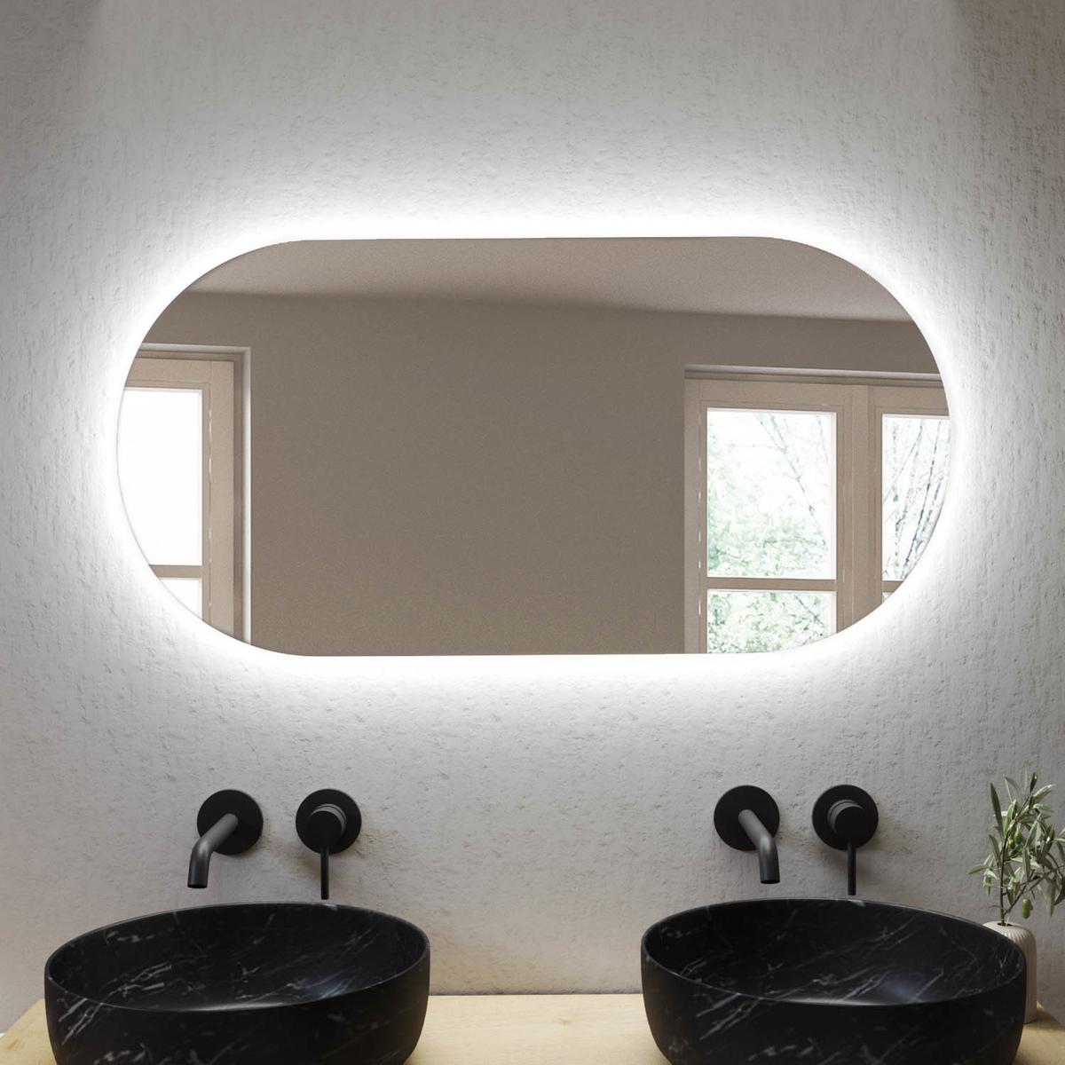 ONLY OPENED - Oval Backlit Heated Bathroom Mirror with Lights 500 x 1000mm - Irena