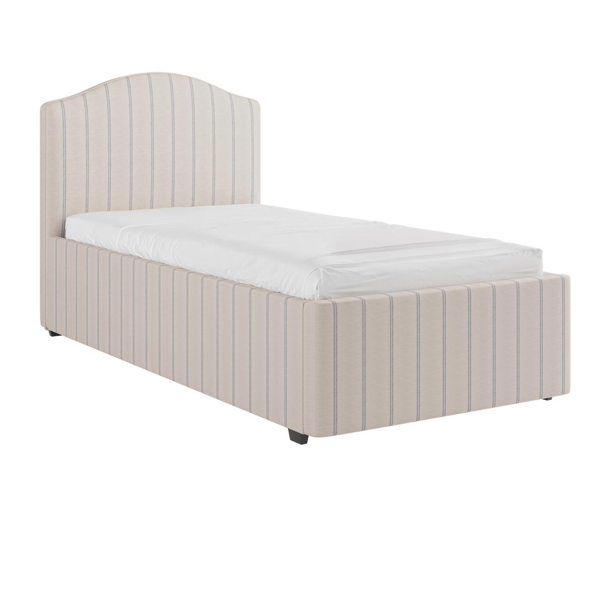 Cream With Blue Striped Upholstered Single Bed Frame with Storage Drawer - Isabelle
