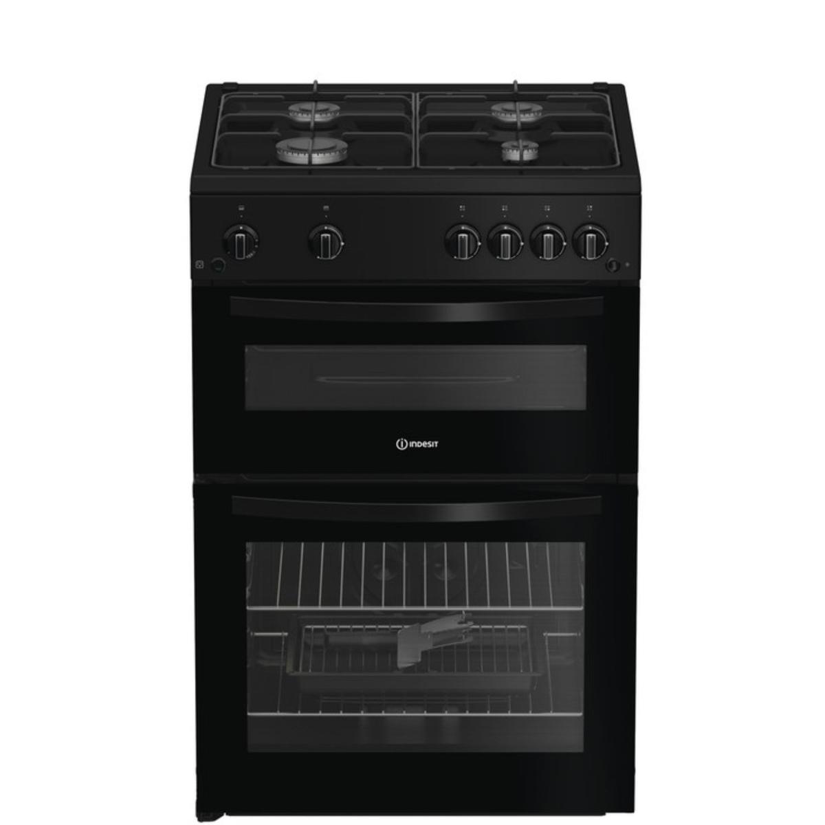 Indesit 60cm Twin Cavity Gas Cooker - Black