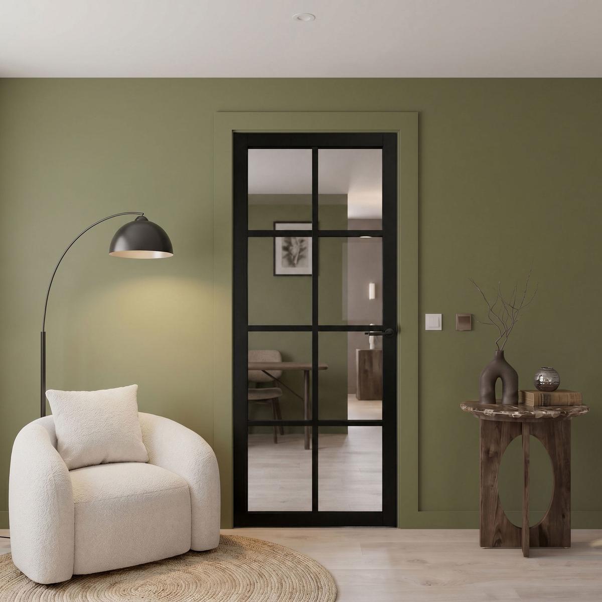 Internal Black Laminate Glazed Industrial Style Door with Clear Glass - Pre-Finished - 1981 x 762 x 35mm - Haringey - XL Joinery
