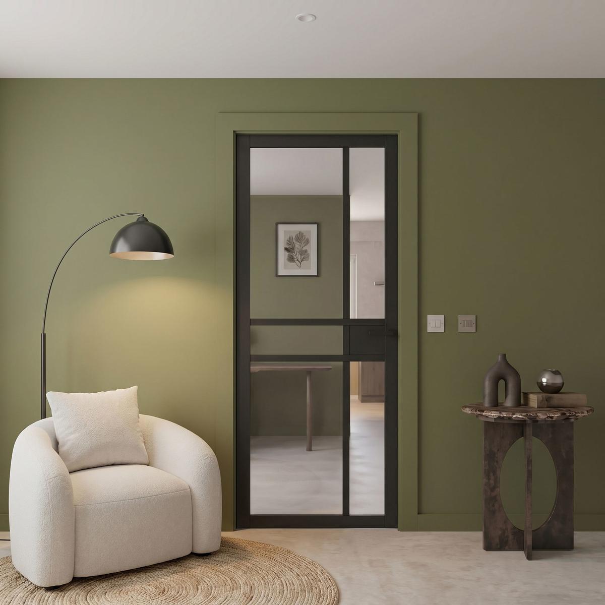 Internal Black Laminate Glazed Industrial Style Door with Clear Glass - Pre-Finished - 1981 x 762 x 35mm - Milton - XL Joinery