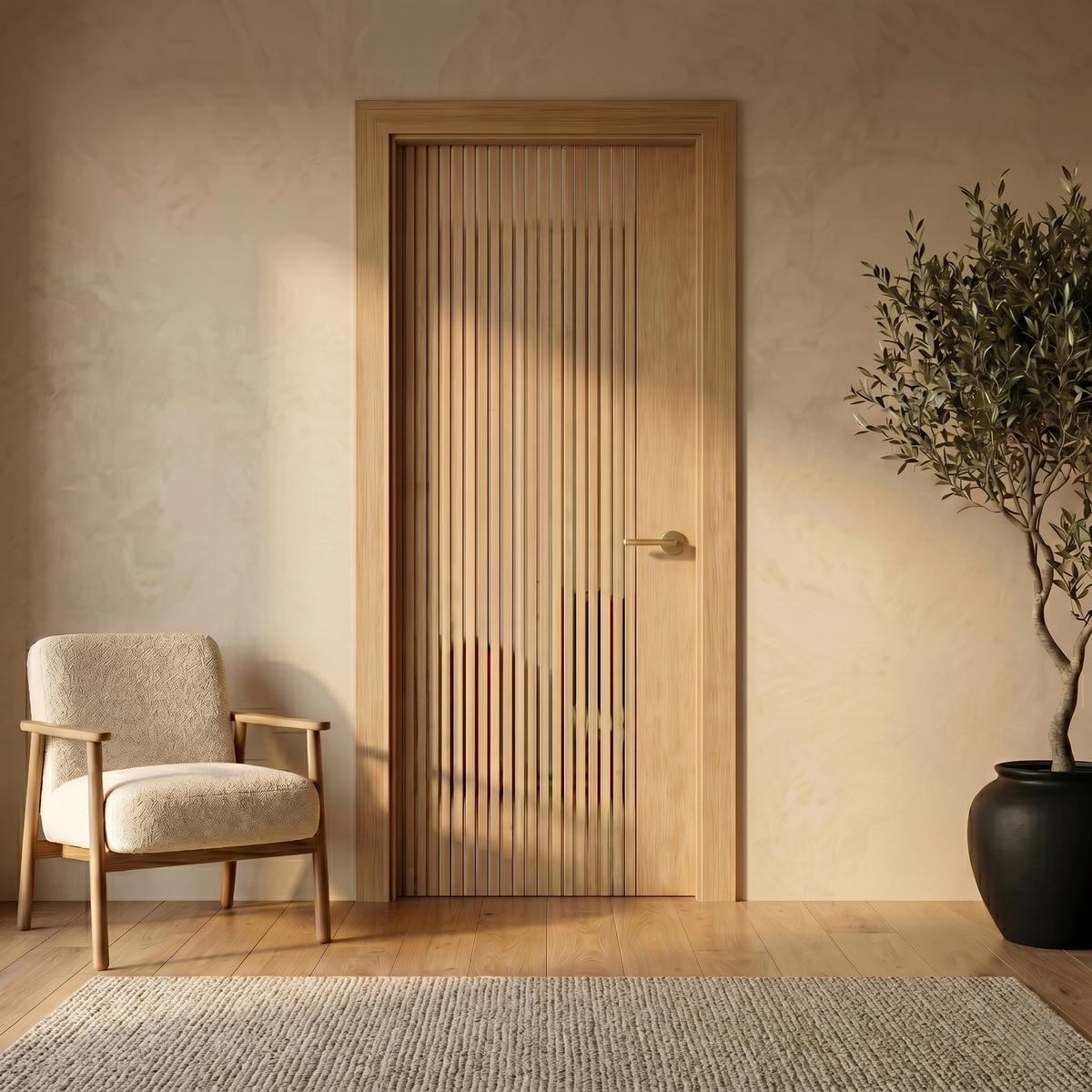 Internal Oak Laminate Glazed Door with Clear Glass - Pre-Finished - 1981 x 838 x 35mm - Stria - XL Joinery