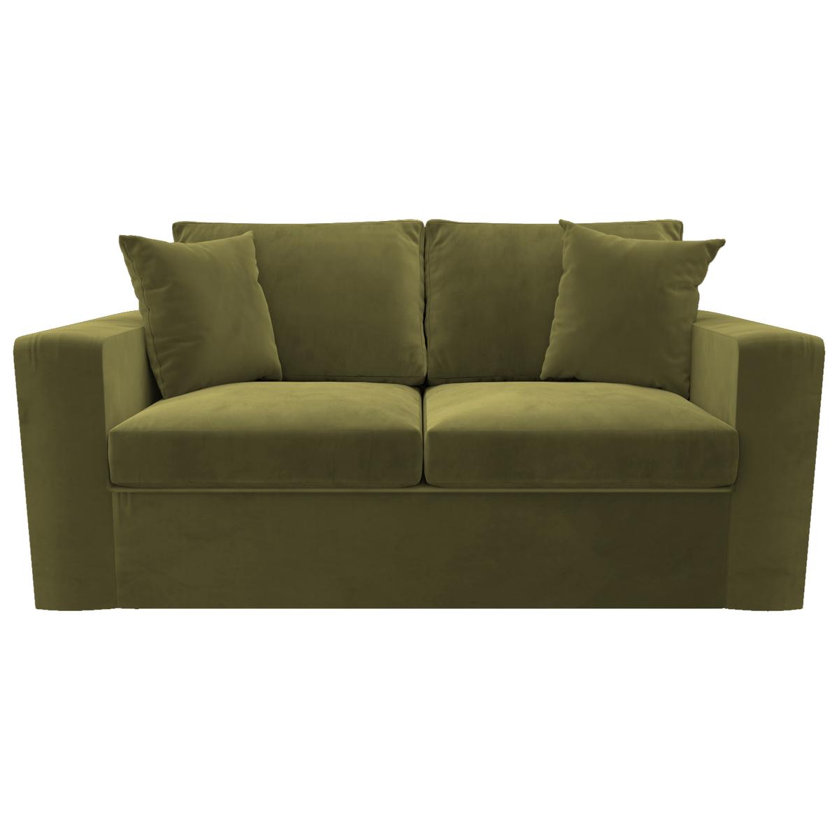 2 Seater Pull-Out Sofa Bed in Olive Green Velvet - Layton