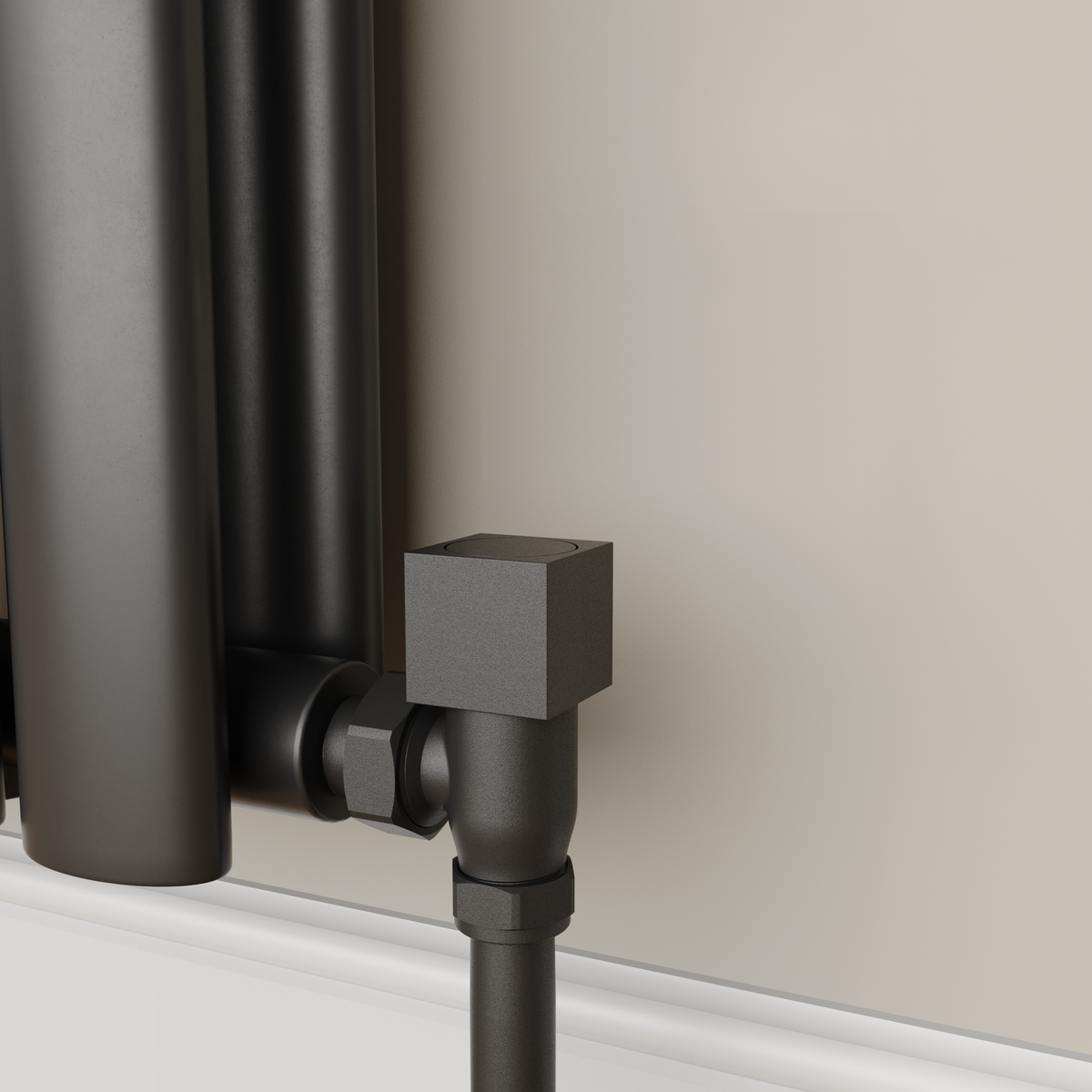 Refurbished Elego Matte Black Modern Manual Angled Radiator Valves pair