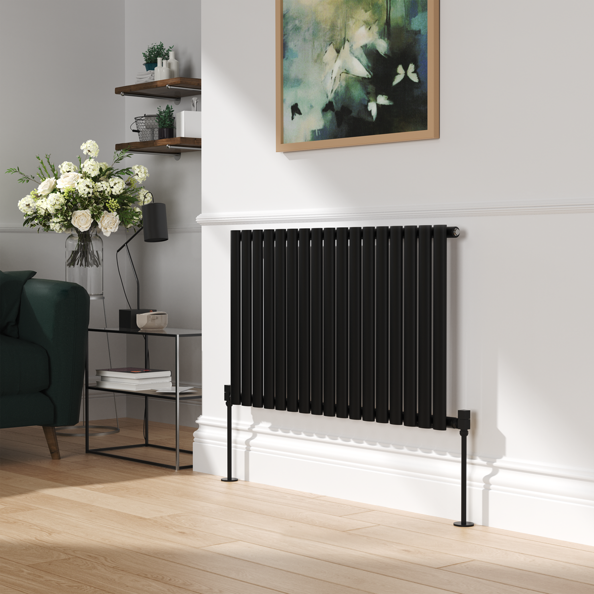 Elego Matte Black Modern Manual Angled Radiator Valves (pair)