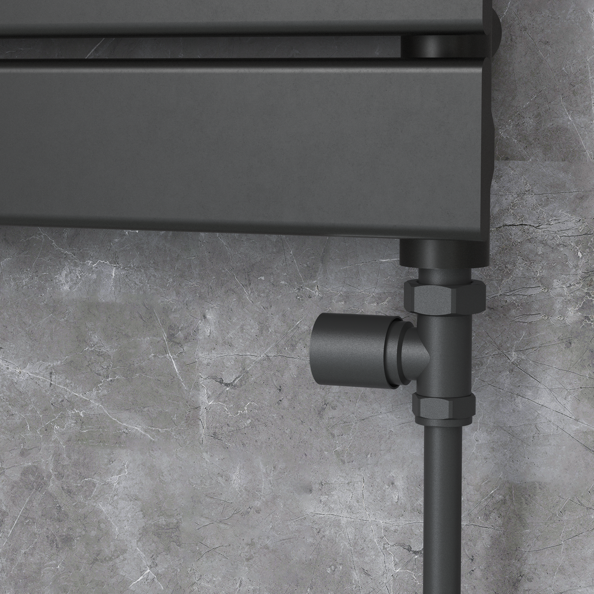 Refurbished - Elego Matte Black Modern Manual Straight Radiator Valves (pair)