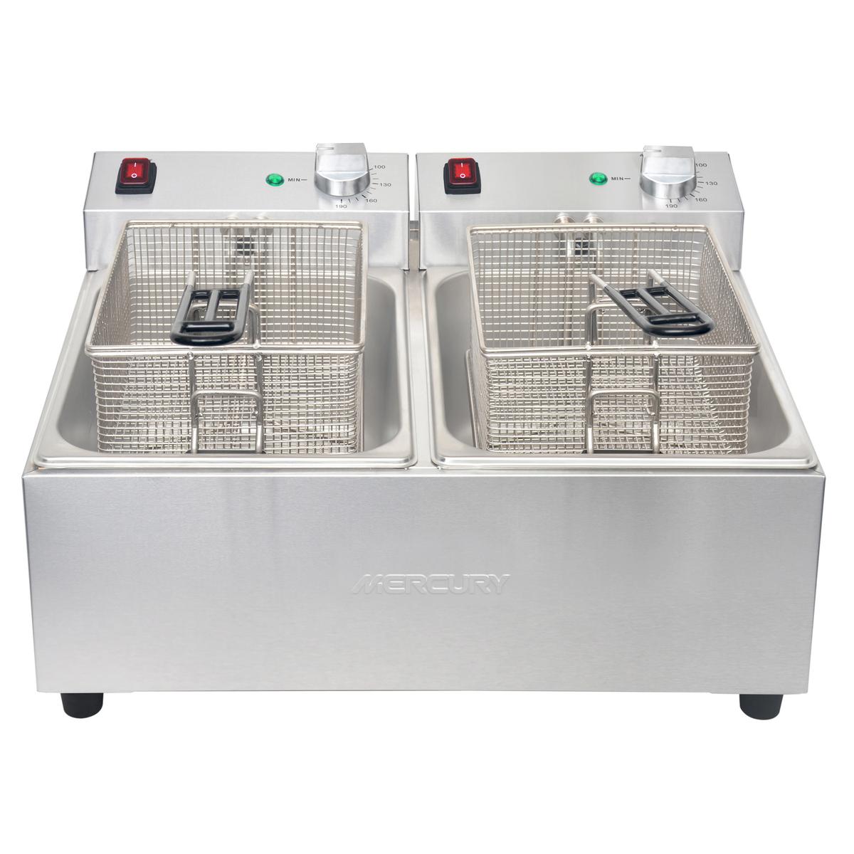 Mercury Countertop Electric Fryer - Twin Tank, 2 x 5 Ltr, Plug In
