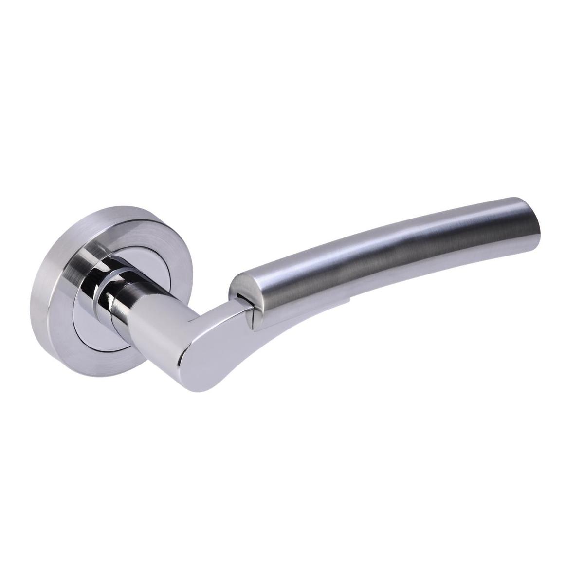 Internal Silver Polished/Satin Chrome Lever Fire Door Handle with Latch and Hinges Pack - 65mm Latch - Meuse - XL Joinery