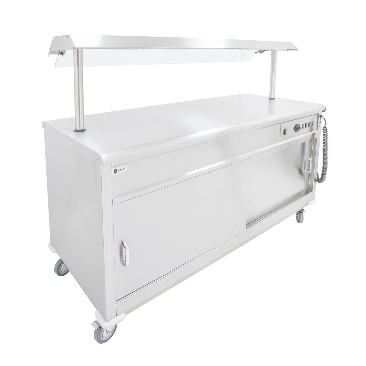 Parry MSF12G Mobile Flat Top Servery Counter and Hot Cupboard with Heated Gantry - 1305mm Wide