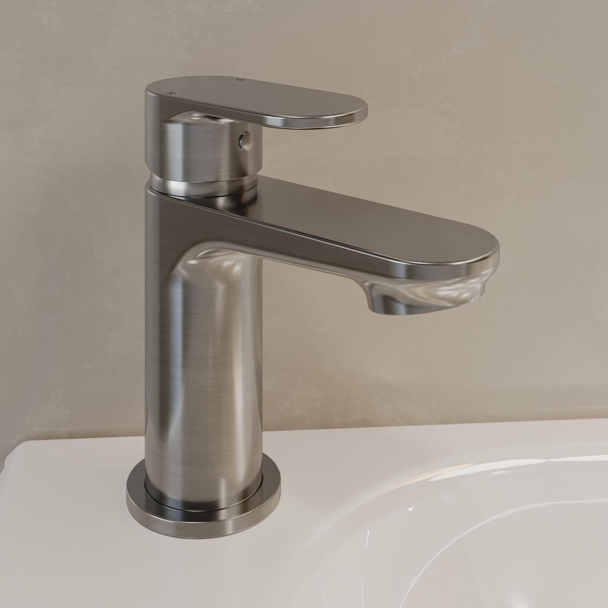 Brushed Nickel Cloakroom Mono Basin Mixer Tap with Slotted Basin Waste - Nell