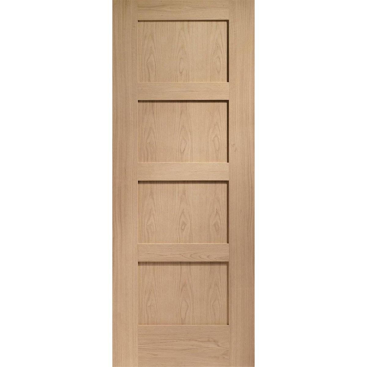 Internal Oak 4-Panel Shaker Door with Clear Glass - Pre-Finished - 2040 x 626 x 40mm - 4 Light - XL Joinery